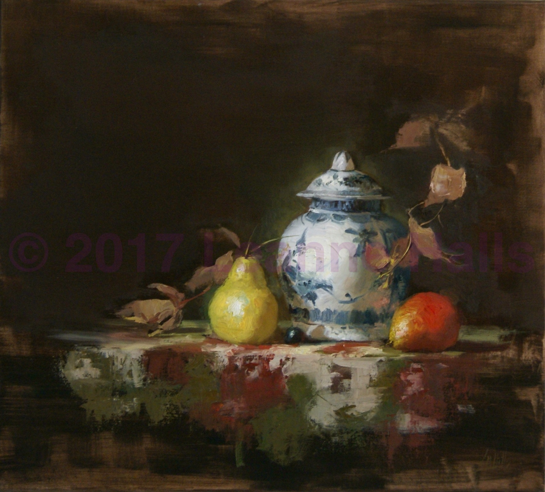 Blue and White Ginger Vase and Pears