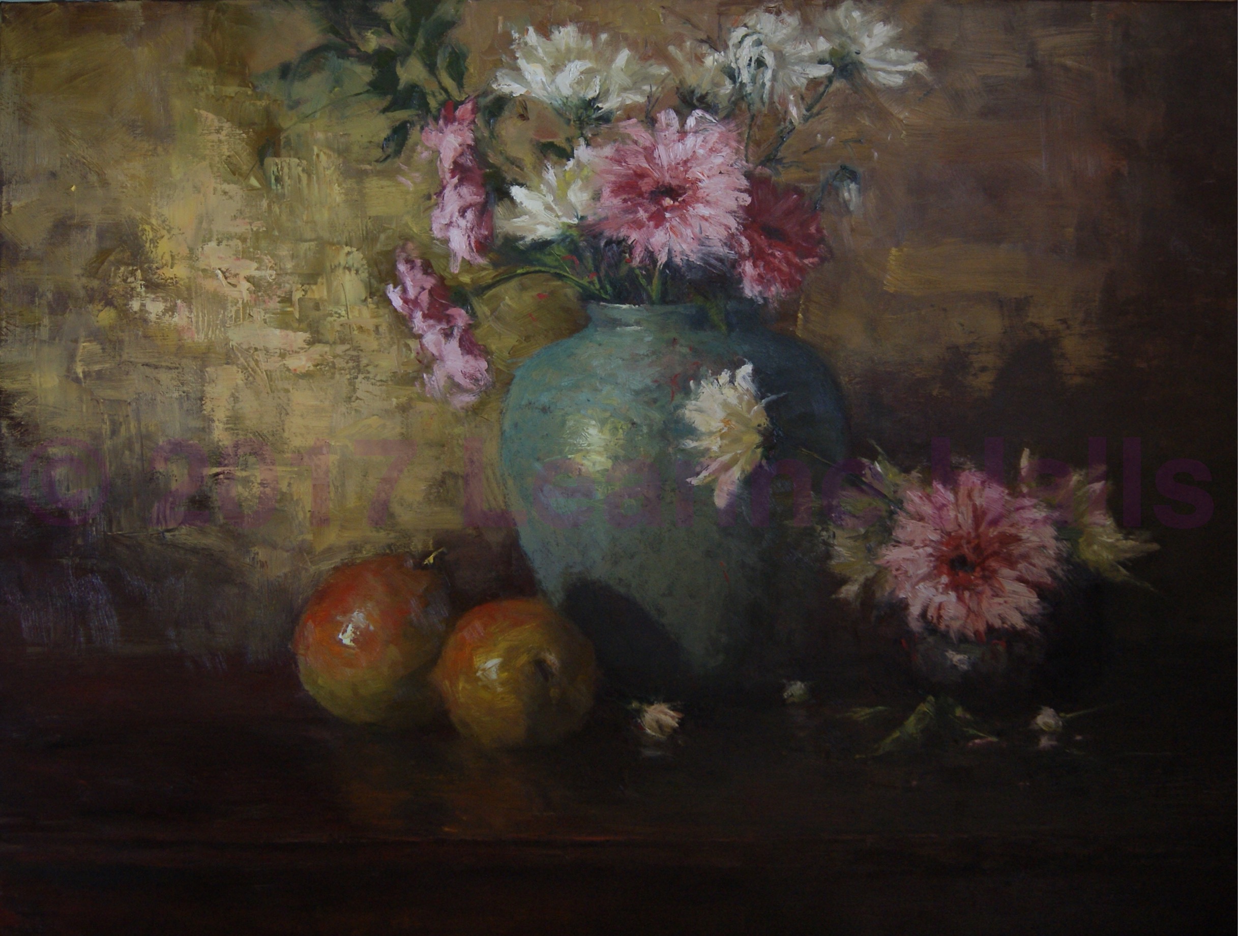 Flowers and Green Vase
