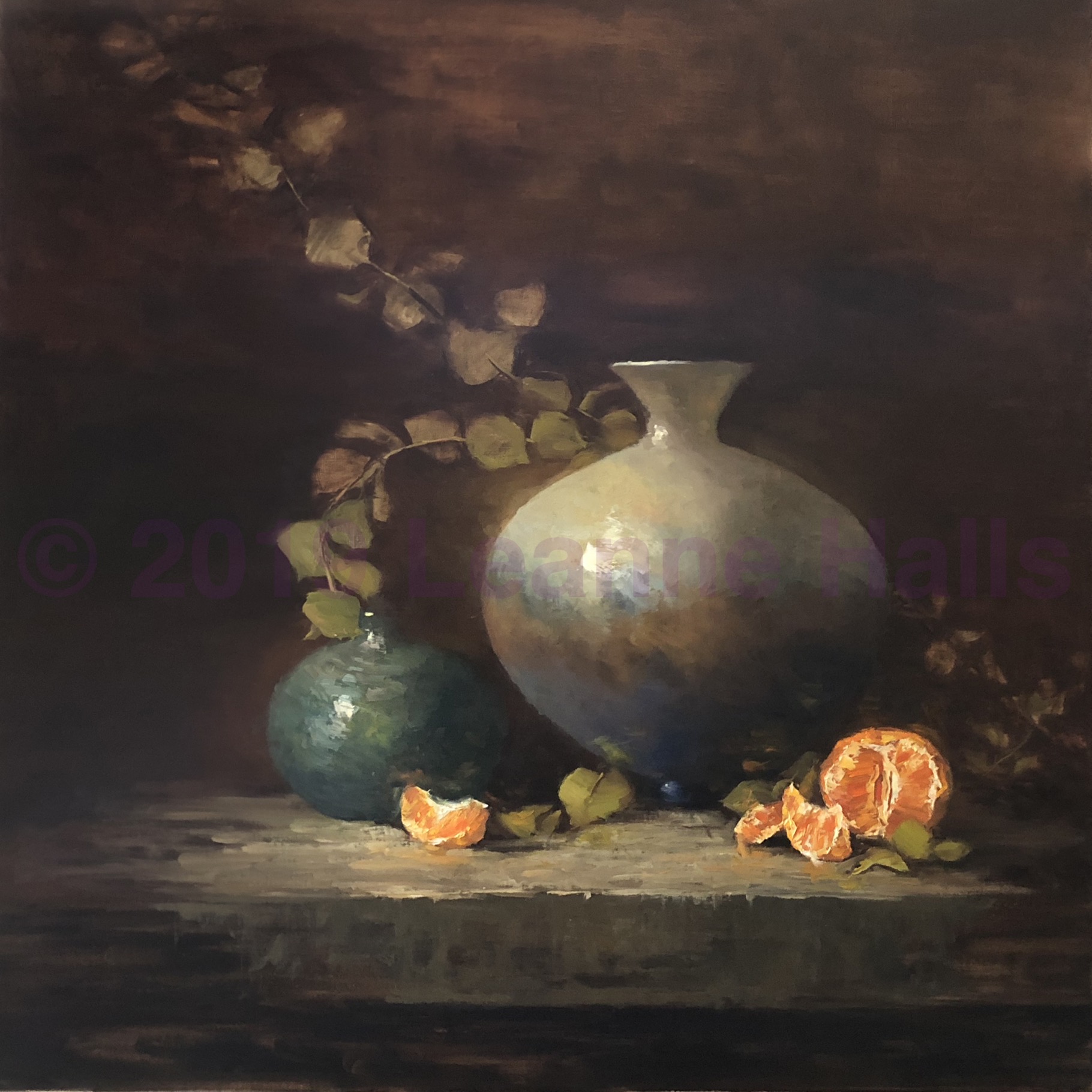 Green and Blue Vase with Mandarins